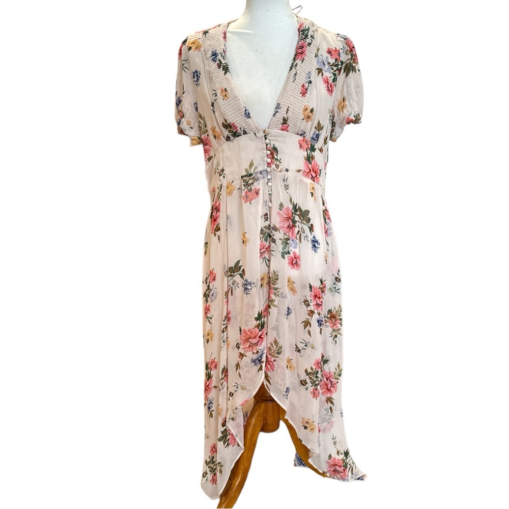 ZARA floral print uneven hemline v neck coverup / dress Sz L